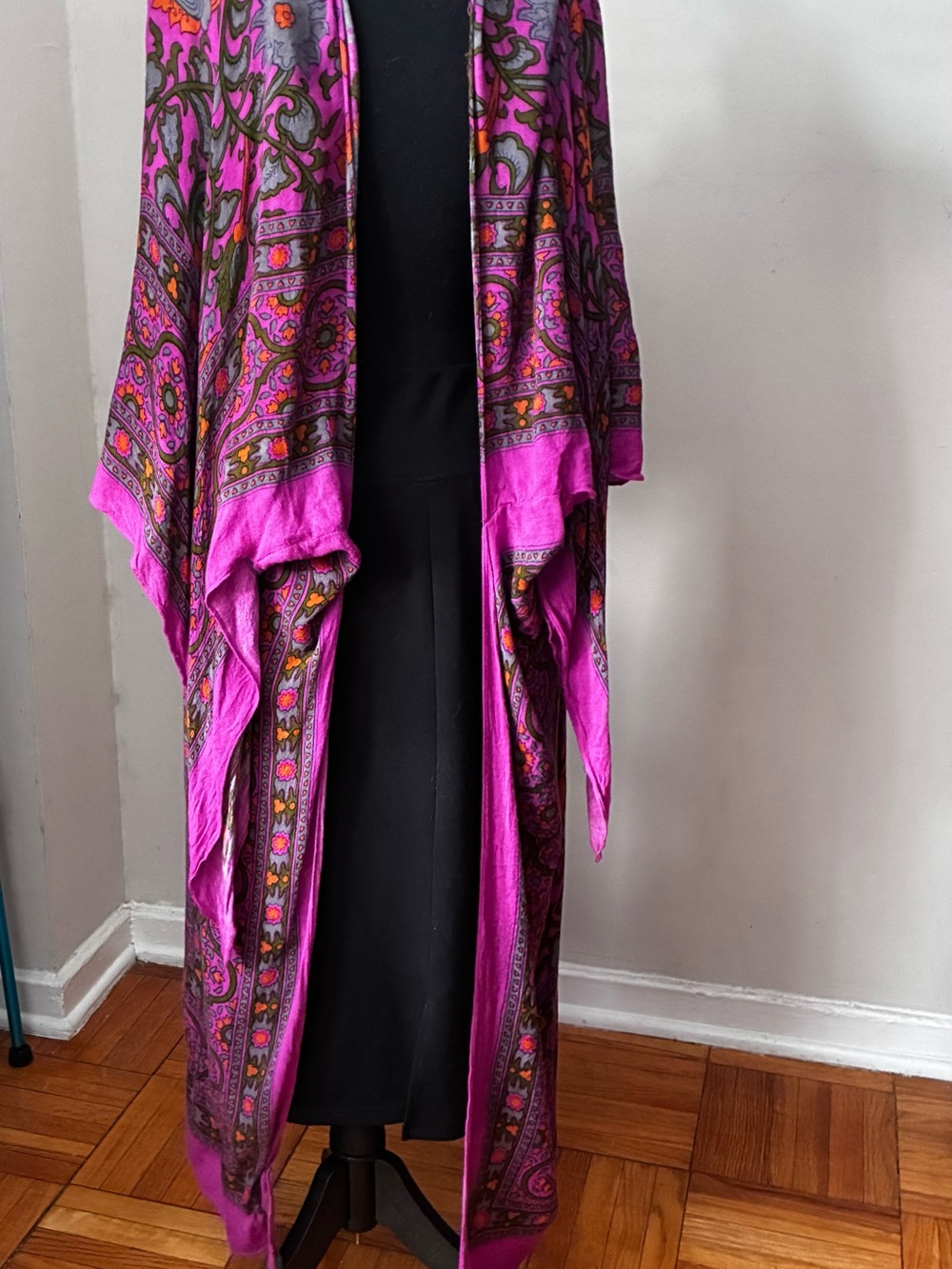 Free People Magenta Paisley Open-Front Poncho Wrap